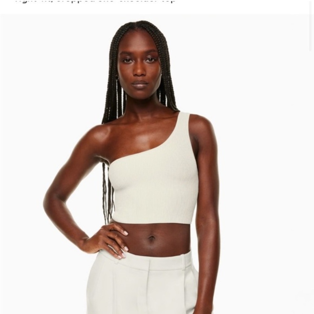 Aritzia Babaton Tank Top Sculpt One-Shoulder Crop in Matte Pearl Cream